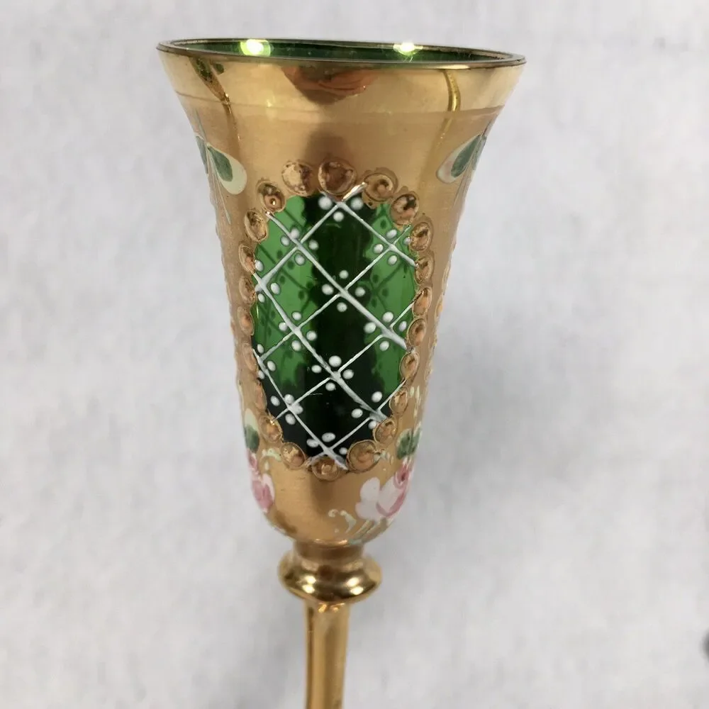 Vtg. Murano - Gold & Green -Venetian Glass- Liquor Goblet- 6.25